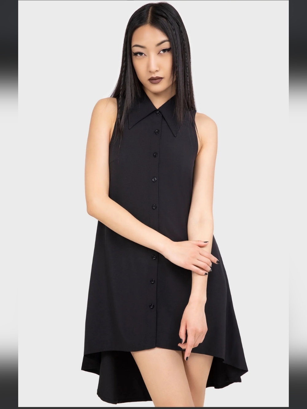 Killstar Black Sleeveless Button-Front High-Low Dress